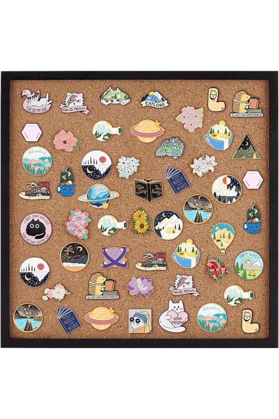 Pin Board Square Cork Board with Black Frame 11.8x11.8inch Wall Mounted Cork Board for Brooch Pin Storage Office Home Festival Wedding Decor 0.7inch Thick Brown DIY