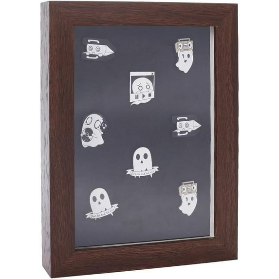 Pin Collection Display Frame Wood Brown Box Frame Display Case with Felt Mat 8x6x1.3 inch Military Medal Display Frame Cabinet Brooch Collection Display Case