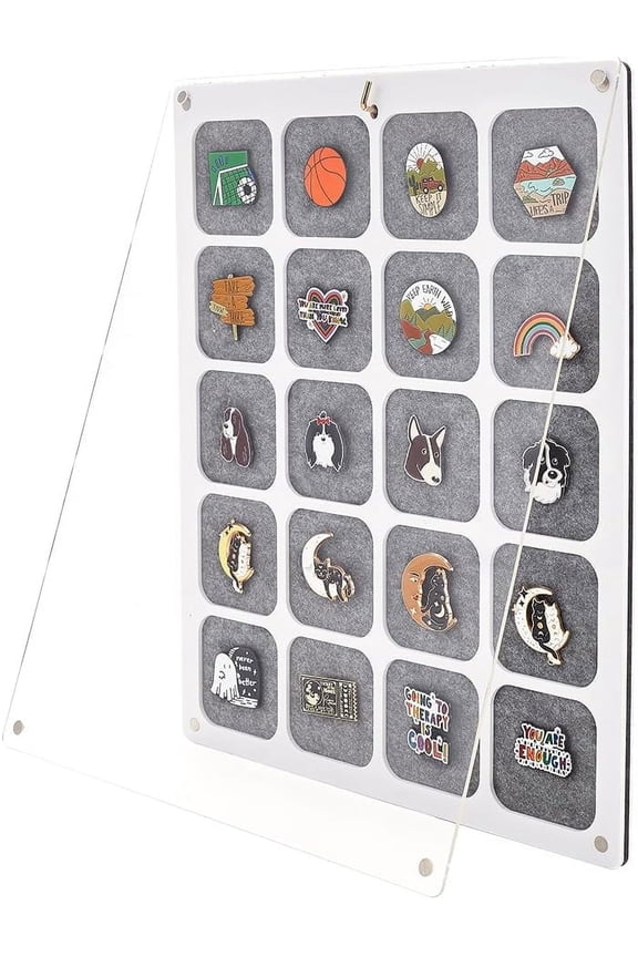 Pin Collection Display Organizer Black 20 Grids Rectangle Felt Wall Mounted Brooch Organizer Display Stands forJewelry Pins Acrylic Pin Collection Hanging Board