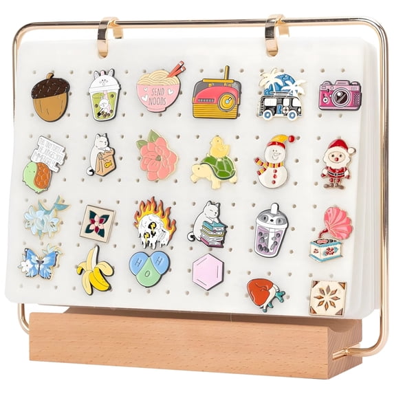 Enamel Pin Display Stand with 6 Felt Pages - White Wooden Pin Board ...