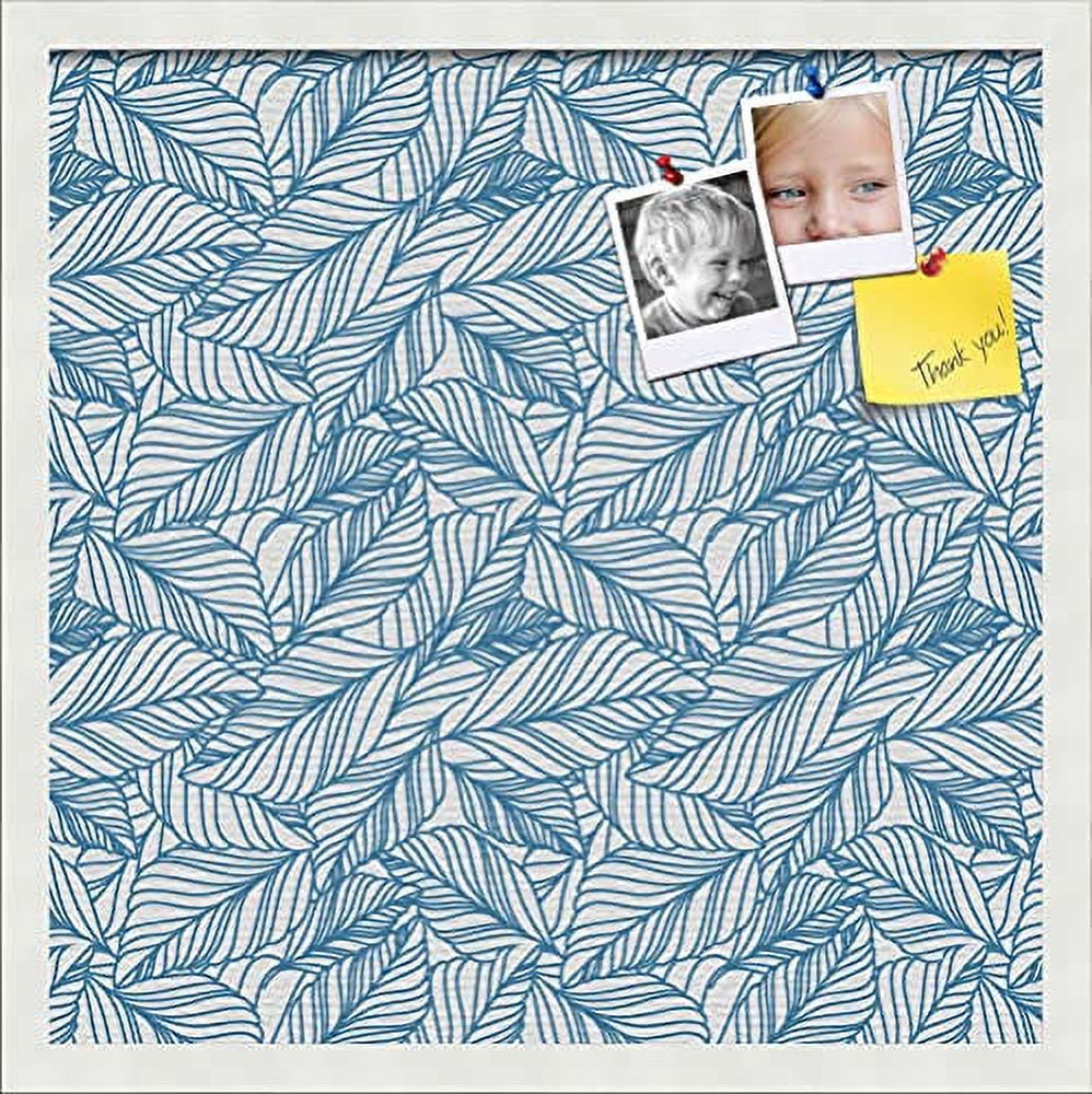 Pin Cork Bulletin Board Made From Canvas, Foliage White Navy 20X20