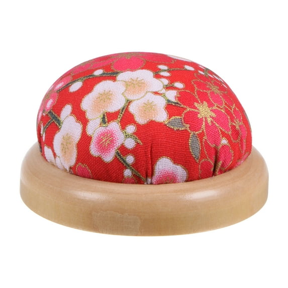 Pin Cushion Wooden Base Japanese Style Round Pincushion, Red