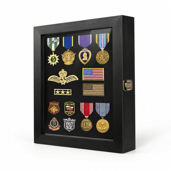 Pin Display Case 11 X 14 Solid Wood Shadow Box Medal With Hd Tempered Glfor Army Bedge Award Velcro Patch Collection