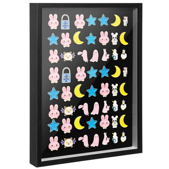 Pin Display Case, 16.5 x 12.5 in Large Enamel Pin Collection Display Shadow Box, 3 cm / 1.18 in Deep, Acrylic Top, Includes Black Felt Board, Wooden Frame, Perfect for Brooches, Badges