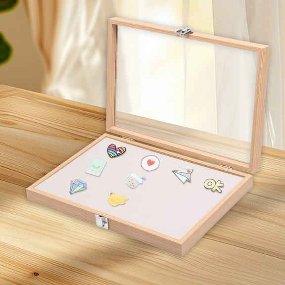 Pin Display Case Dustproof Enamel Pin Display Case with Clear Glass Lid Large Capacity Pin Display Frame Practical Pin Collection Display Case for Medals Ribbons Brooches Patches