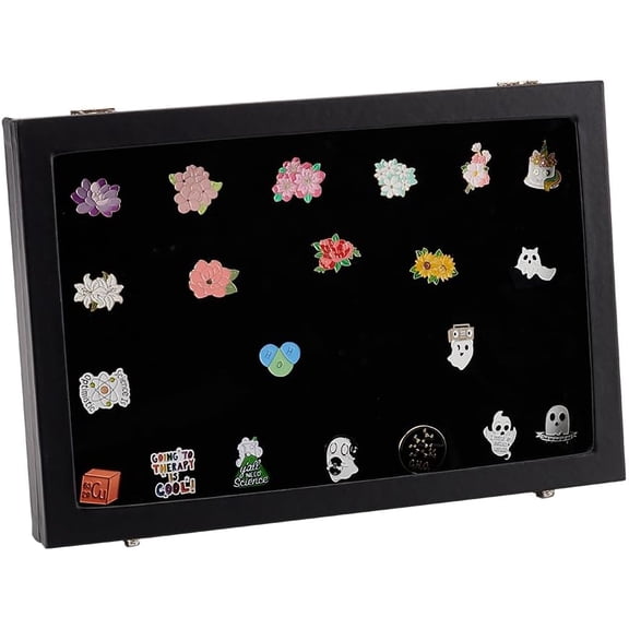 Pin Display Case Holder Medals Shadow Box Rectangle Velvet Badge Presentation Box Black Badges Display Frame Gift Visible Window Case for Medals Badges Brooch Pin Jewelry Gift Showing Black