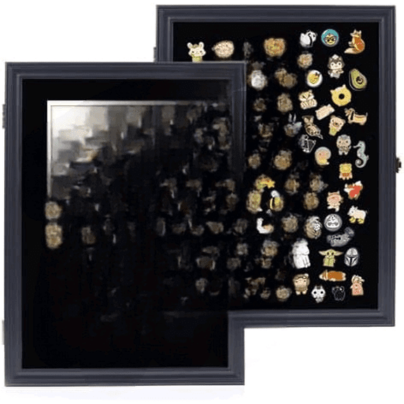 Pin Display Case with Locking System - 19x14 Enamel Pin Display Board for Medal and Patch Collection - UV-Protected Shadow Box for Military and Police Badges, Awards, and Keepsakes$$Storage