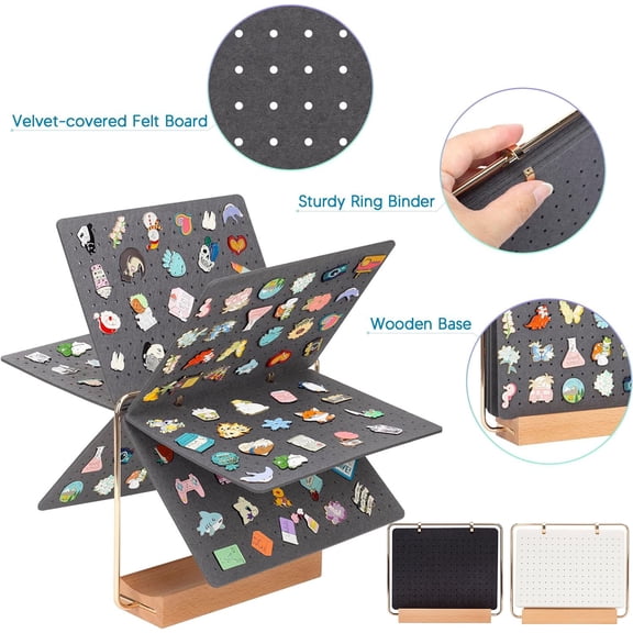 Pin Display Organizer Brooch Pin Holder Felt Pin Storage Pages Pin Collection Storage Calendar 6 Pages with Wooden Stand for Desktop Display