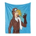 thumbnail image 1 of Pin up Girl Soft Flannel Fleece Blanket, Funky Pop Art Style Illustration of Woman Pilot on Halftone Dotted Background, Cozy Plush for Indoor and Outdoor Use, 50" x 70", Multicolor, by Ambesonne, 1 of 6