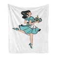 thumbnail image 1 of Pin up Girl Soft Flannel Fleece Throw Blanket, Pony Tail Haired Waitress in Polka Dot Dress Brings Beer Orders, Cozy Plush for Indoor and Outdoor Use, 50" x 60", Seafoam and Pale Peach, by Ambesonne, 1 of 5