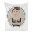 thumbnail image 1 of Pin up Girl Soft Flannel Fleece Throw Blanket, Rockabilly Style Rebel Bird Tattoos on Her Chest Oval Framed Design, Cozy Plush for Indoor and Outdoor Use, 60" x 80", Multicolor, by Ambesonne, 1 of 5