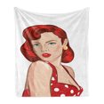 thumbnail image 1 of Pin up Girl Soft Flannel Fleece Throw Blanket, Vintage Portrait of a Ginger Lady with Retro Style Rolled Hair, Cozy Plush for Indoor and Outdoor Use, 50" x 60", Pale Peach Scarlet, by Ambesonne, 1 of 5