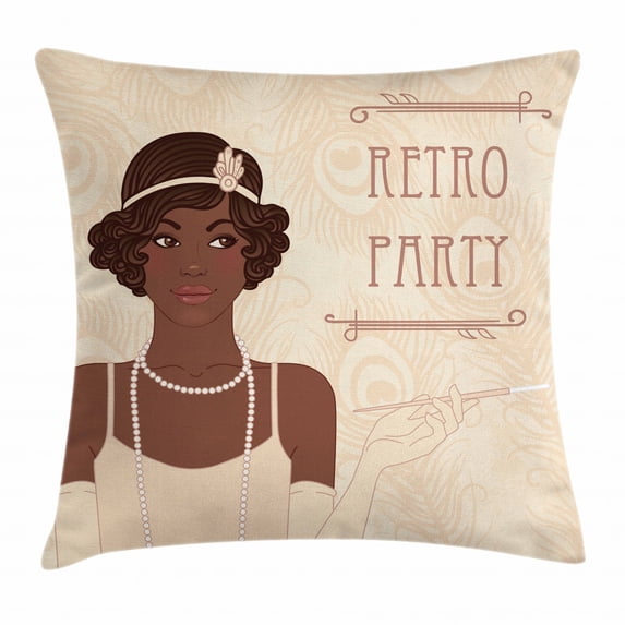 Pin up Girl Throw Pillow Cushion Cover, Flapper Style Teenage Girl with Vintage Long Pearl Necklace, Decorative Square Accent Pillow Case, 20 X 20 Inches, Chocolate Beige and Umber, by Ambesonne