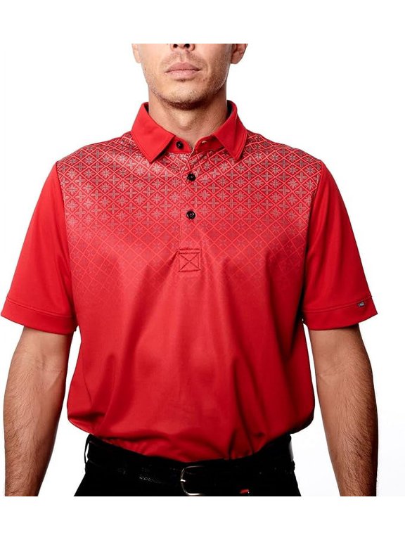Pin High Men's Performance Dry Fit Golf Shirt, Quick-Dry Short Sleeve Polo, Moisture Wicking Poppy Red/White