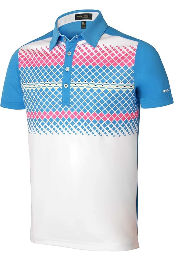 Pin High Men's Performance Dry Fit Golf Shirt, Quick-Dry Short Sleeve Polo, Moisture Wicking Poppy Red/White