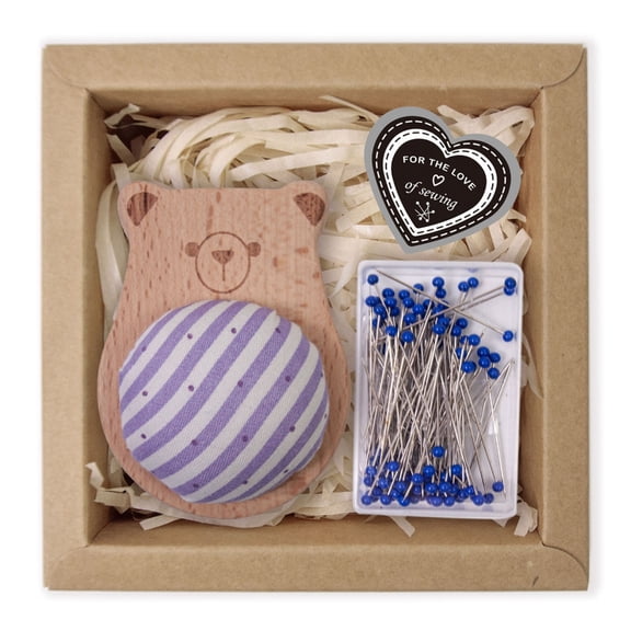 Pin Holder with 100 Straight Sewing Pin for Needlework Wood Pin Cushion