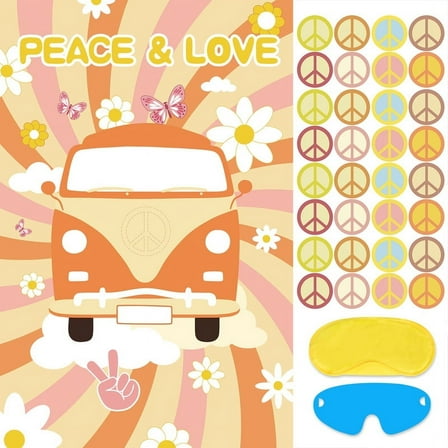 Hxezoc Pin the Peace Sign on the Hippie Van Groovy Party Game with 32 Stickers 29" x 19" Poster