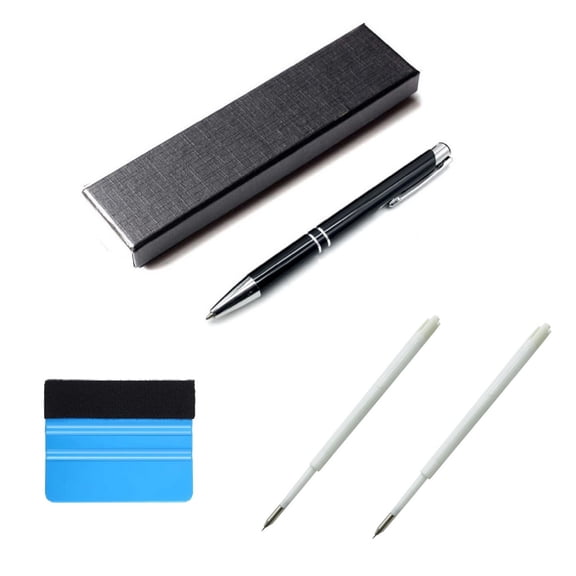 Pin Pen Weeding Tools for Vinyl Wallpapers Stainless Steel Pointed Retractable Remove Bubbles Kit  (1 Black Pen with Box+2 Refills+1 Squeegee)