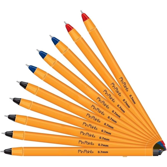 Pin Point Fine Point Writing Pens 0.7mm - Ballpoint Pens Assorted (10 Pack: 5 Black, 3 Blue, 2 Red)