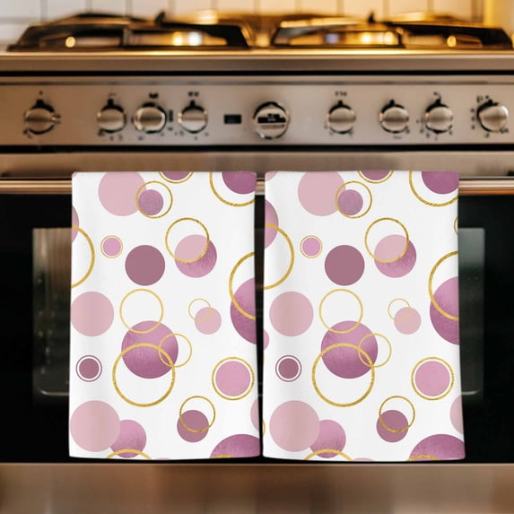 Pin Polka Dots Kitchen Towels Set of 3, Modern Abstract Art Absorbent Dish Towels for Kitchen, Microfiber Hand Towel, Quick Drying Tea Towel for Cleaning Decorative Dishcloths Geometric