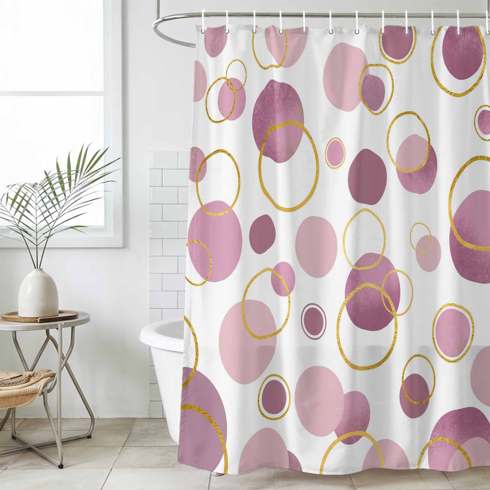 Pin Polka Dots Shower Curtain Set, Waterproof Shower Curtains for Bathroom, Modern Abstract Art Washable Fabric Cloth Bath Curtain for Bathtub Decoration with Hooks 72x78 Inches Geometric