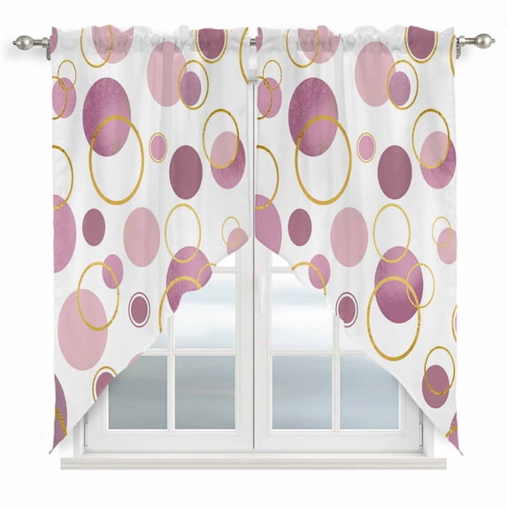 Pin Polka Dots Swag Curtains for Kitchen/Bedroom/Living Room, Modern Abstract Art Scalloped Curtains 63 Inch Long, Rod Pocket Window Swag Topper Curtains Valances 2 Panels Set 36"x63"
