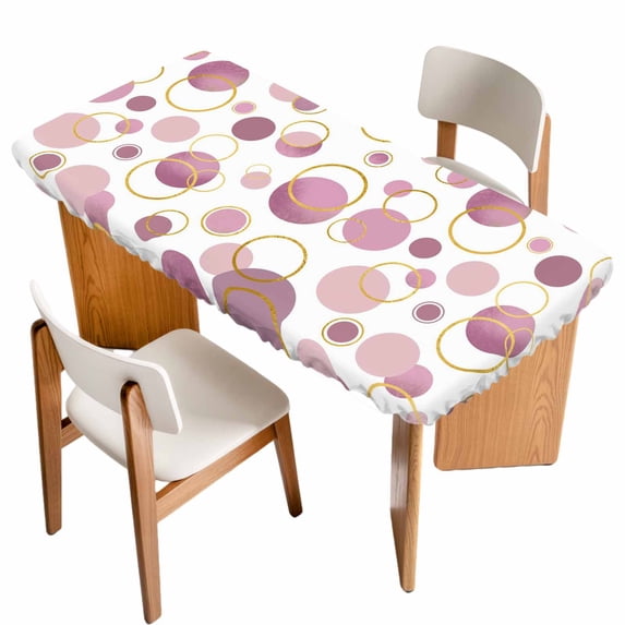 Pin Polka Dots Table Cloths for 6 Foot Rectangle Tables, Modern Abstract Art Patio Waterproof Elastic Fitted Tablecloths, Washable Rectangular Table Cover for Camping