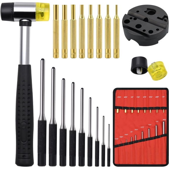 Pin Punch Set 22 Piece Removing Repair Tools Brass Steel Punches Universal Block Hammer