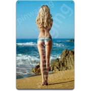 Pin up Sexy Back Girl Modern Metal Wall Sign Tin Warning Personality Signs Plaque Art Poster Painting Good for Yard Garden Door Bar Cafe Easter Etc 8 X 12 in Decor Poster