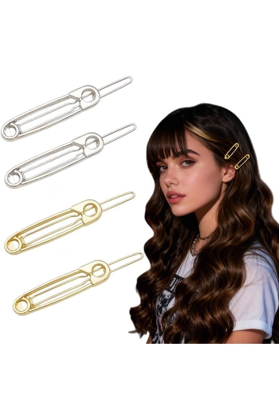 Pin-Shaped Metal Hair Clips Set-Goth Safety Pin Barrettes for Bangs, Side Hair,4Pcs & Hairpins for Women| Trendy Minimalist  Accessories for Daily Outfit&Special Gifts for Her