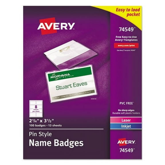 "Pin-Style Badge Holder With Laser/inkjet Insert, Top Load, 3.5 X 2.25, White, 100/box | Bundle of 2 Boxes"
