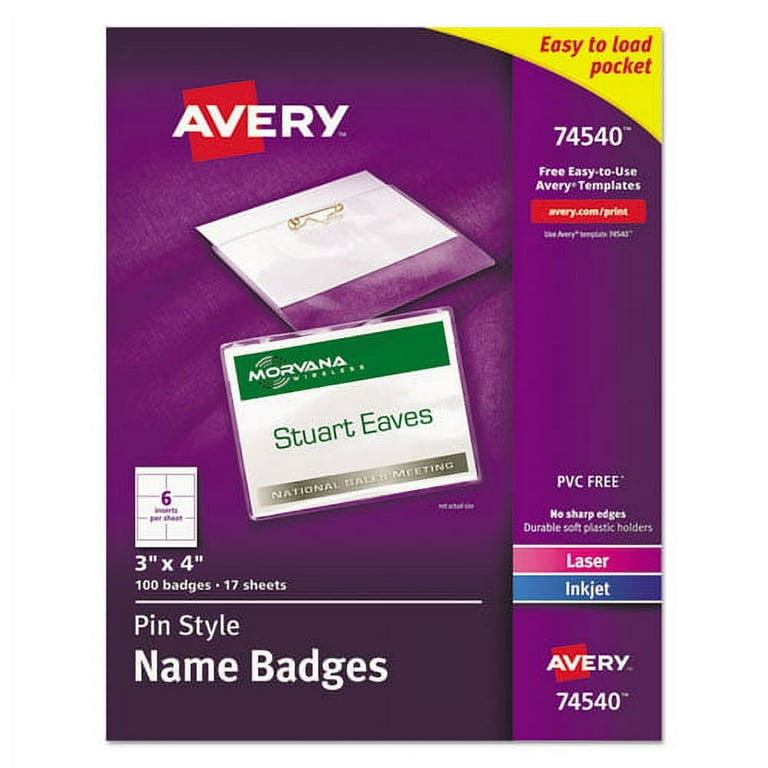 Clip-Style Name Badge Holder with Laser/Inkjet Insert, Top Load, 4 x 3, White, 100/Box