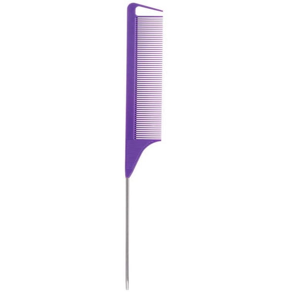 Pin Tail Combs, Anti-Static Fine-Tooth Metal Pin Hair Brush Portable Hairdressing Straight Styling Tool Parting Combs for Women(Purple)