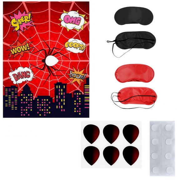 Pin The Eyes Party Game - Spider Web Themed Birthday Games with 24 Stickers, 2 Blindfolds for Kids Party Supplies