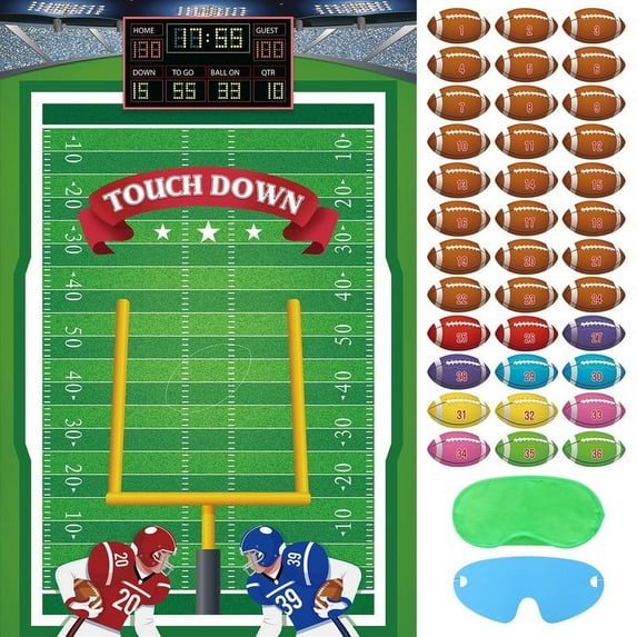 Pin The Football On The Goalpost Game With 36 Pcs Football Stickers, Large Football Party Games Poster for Kids Birthday Party, Carnival Party Decoration Supplies