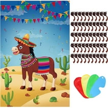 Pin The Tail On The Donkey Party Game With 50 Pcs Tails Large Mexican Donkey Games Poster for Kids Birthday Party Carnival Fiesta Party Supplies