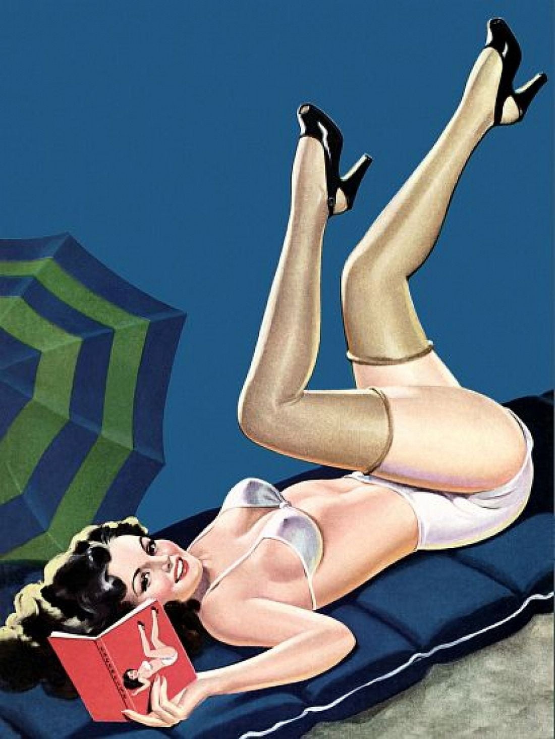 Pin Up A Day At The Beach Brunette Canvas Art - (18 x 24)