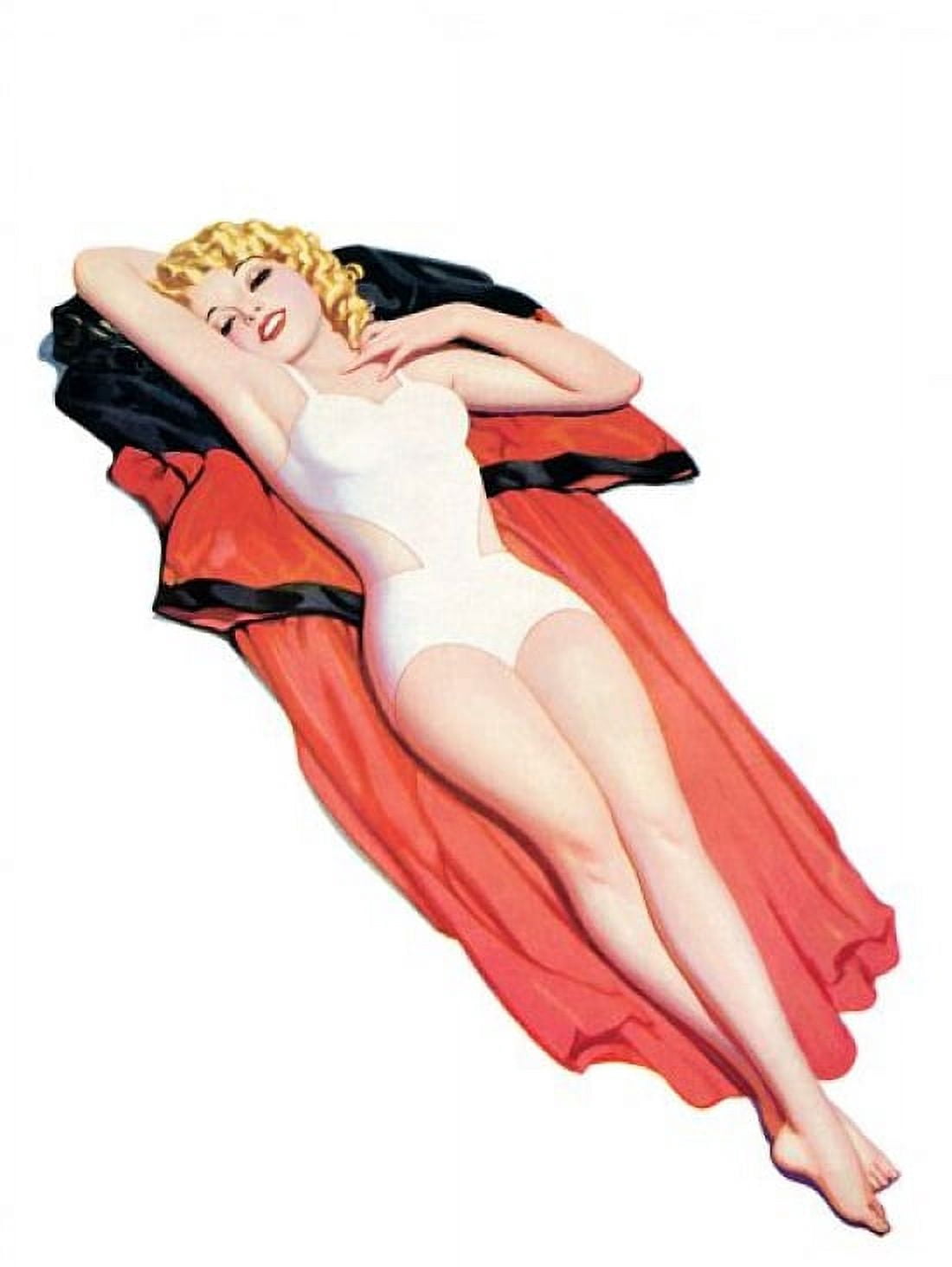 Pin Up Art Blonde Laying On A Cape Canvas Art - (18 x 24)