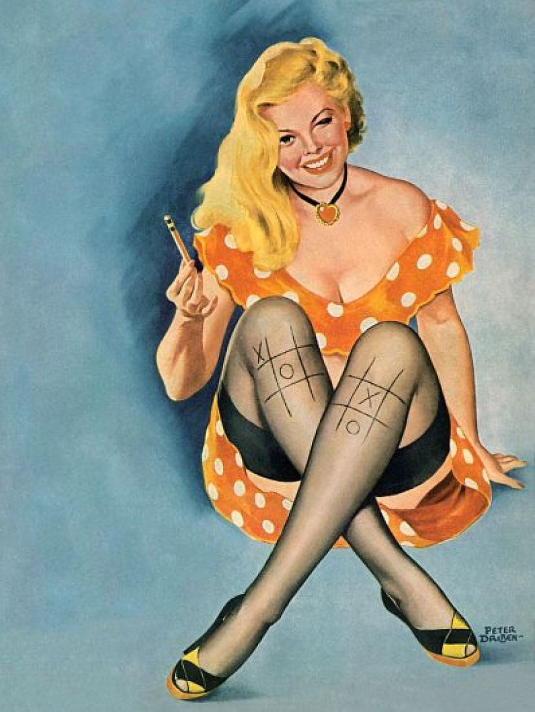 Pin Up Art Blonde Playing Tic Tac Toe On Her Canvas Art - (24 x 36)