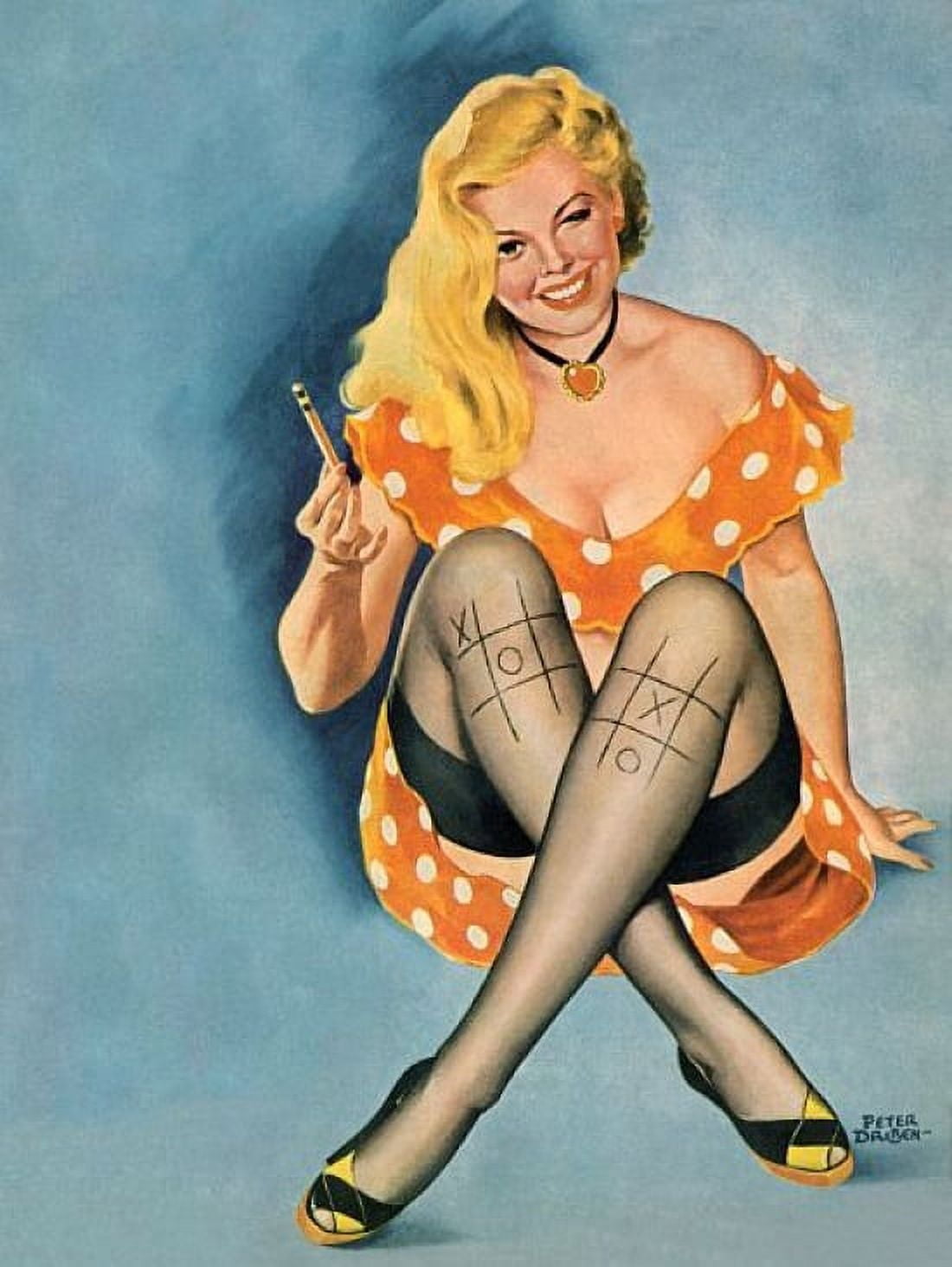 Pin Up Art Blonde Playing Tic Tac Toe On Her Canvas Art - (36 x 54)