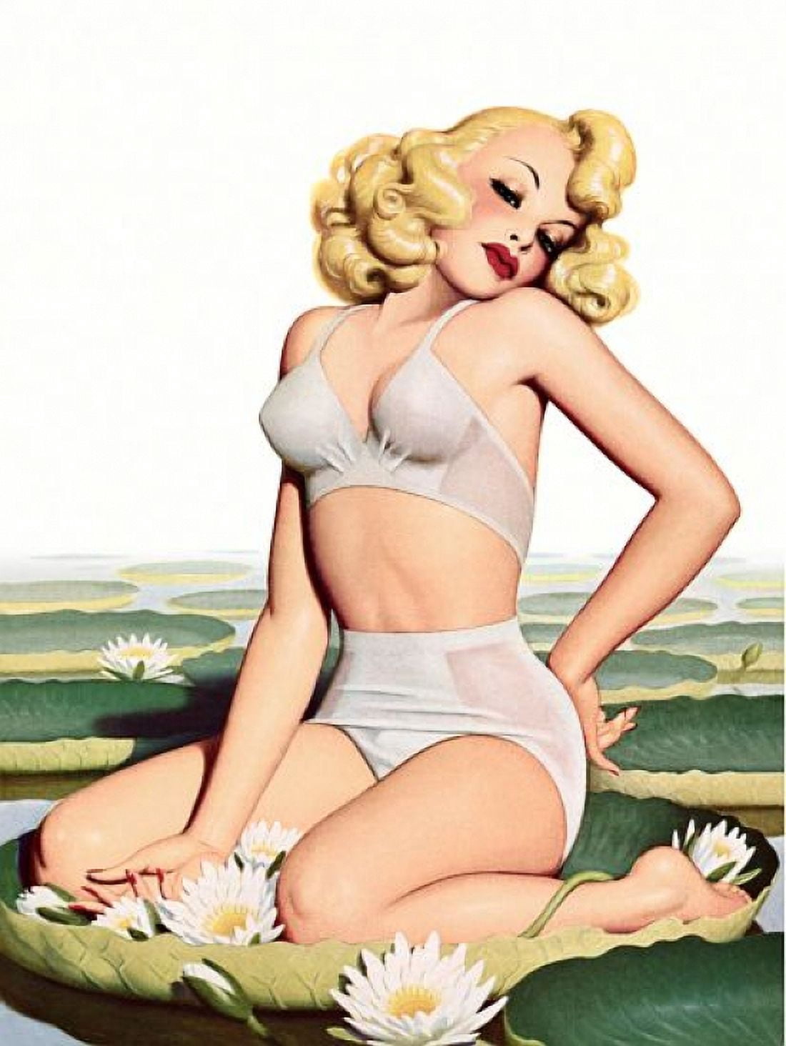 Pin Up Art Blonde Sitting On A Lily Pond Canvas Art - (18 x 24)