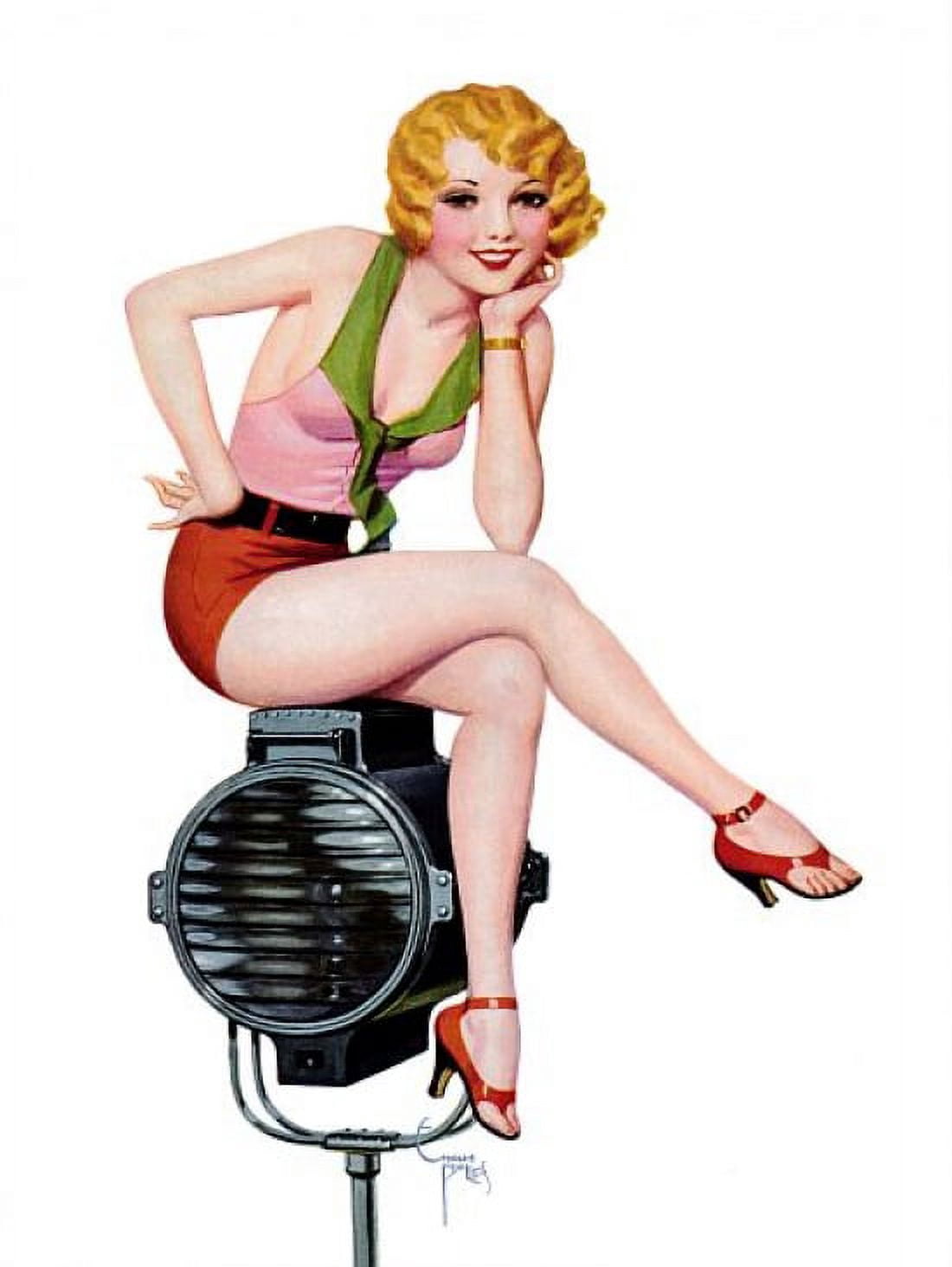 Pin Up Art Blonde Sitting On A Spotlight Canvas Art -  (36 x 54)