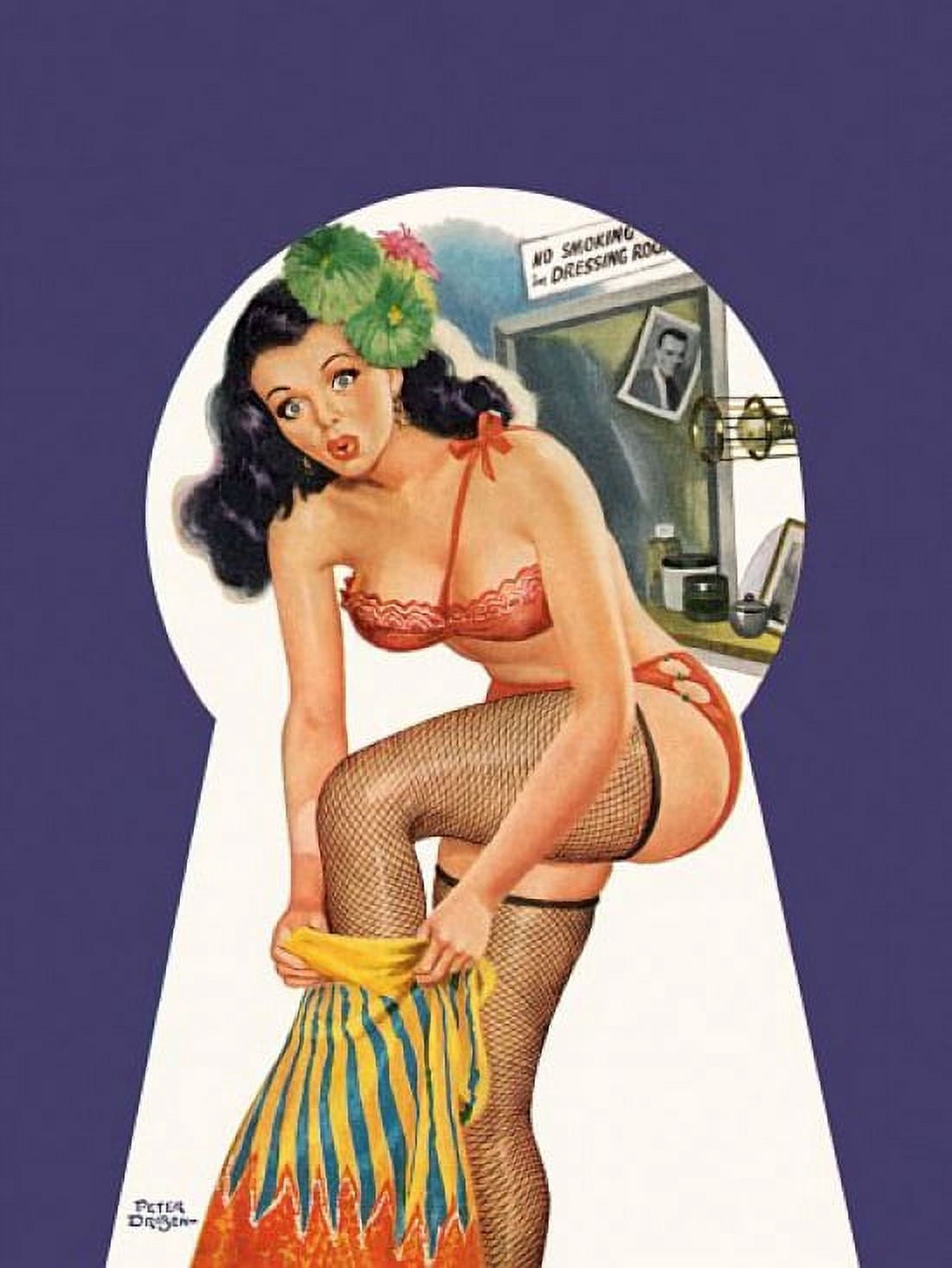 Pin Up Art Brunette Caught In Keyhole Canvas Art - (18 x 24)