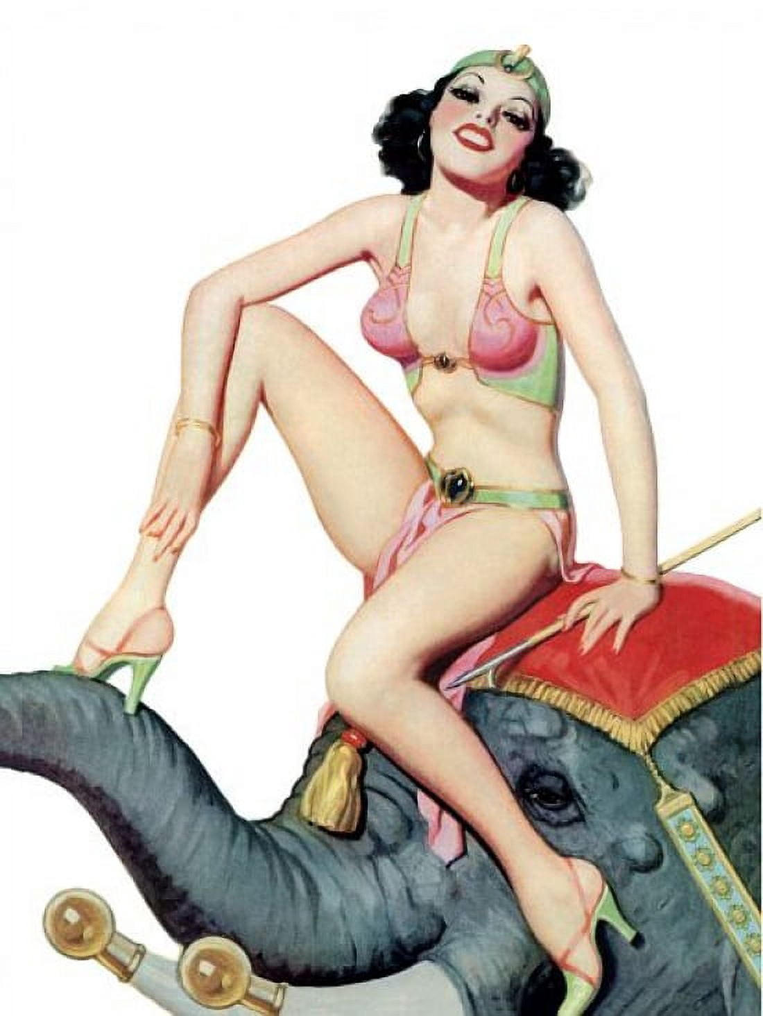 Pin Up Art Brunette In Harem Outfit Riding Canvas Art - (36 x 54)