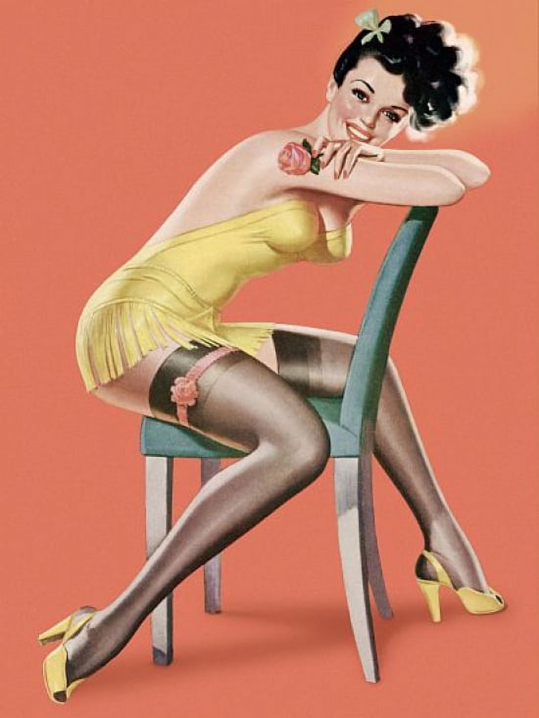 Pin Up Art Brunette Sitting On Chair Pinup Canvas Art - (18 x 24)