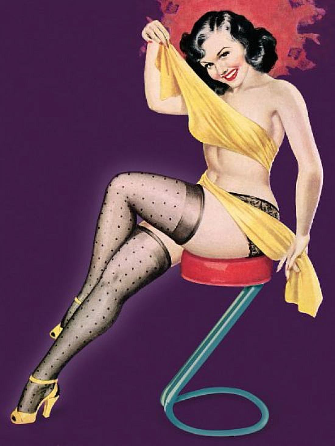 Pin Up Art Brunette With Mesh Stockings And Canvas Art - (18 x 24)