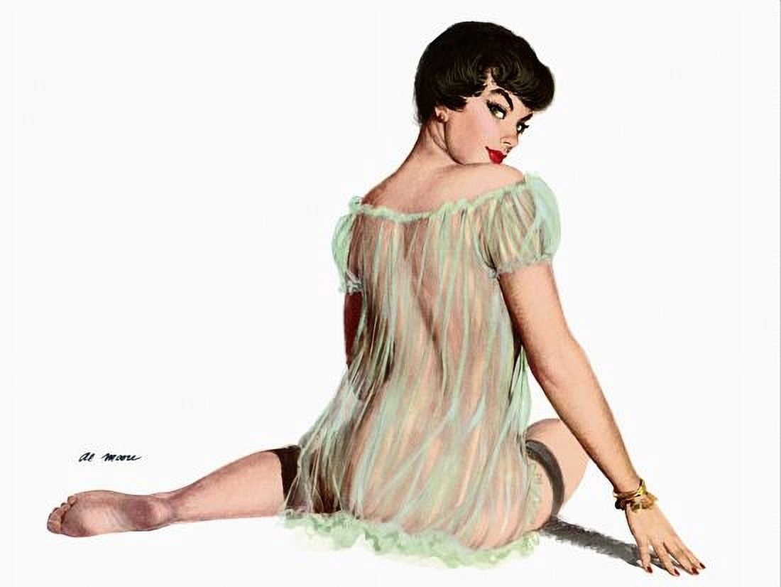 Pin Up Art Brunette With See Through Canvas Art - (24 x 36)