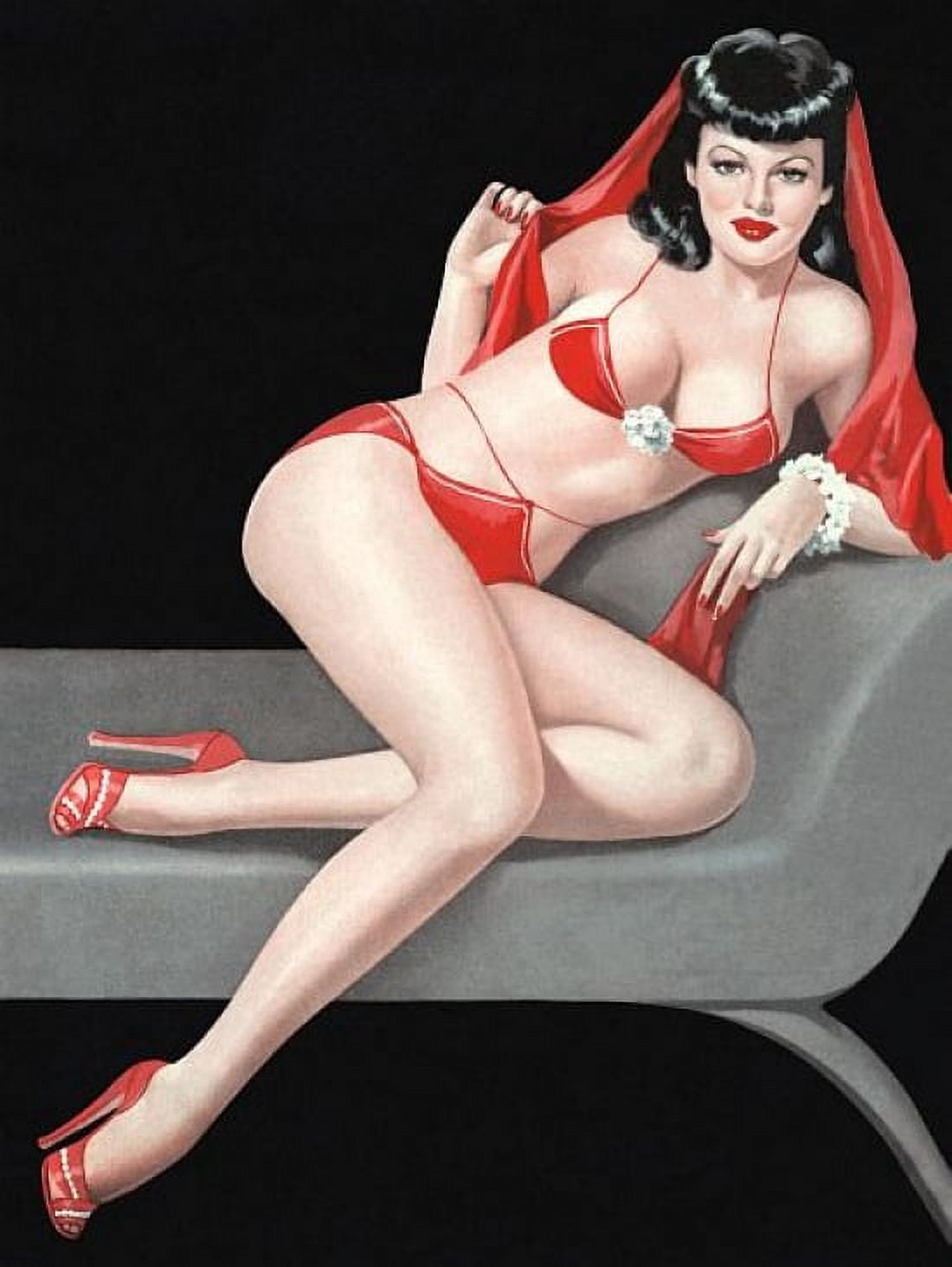 Pin Up Art Harem Beauty In Red Bikini Canvas Art - (24 x 36)