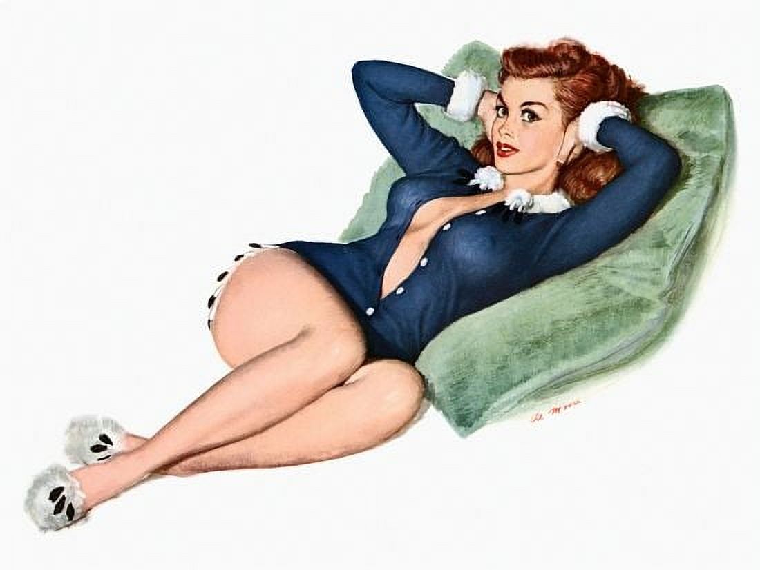 Pin Up Art Redhead Leaning On A Large Pillow Canvas Art - (18 x 24)