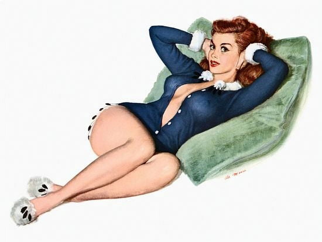 Pin Up Art Redhead Leaning On A Large Pillow Canvas Art - (24 x 36)